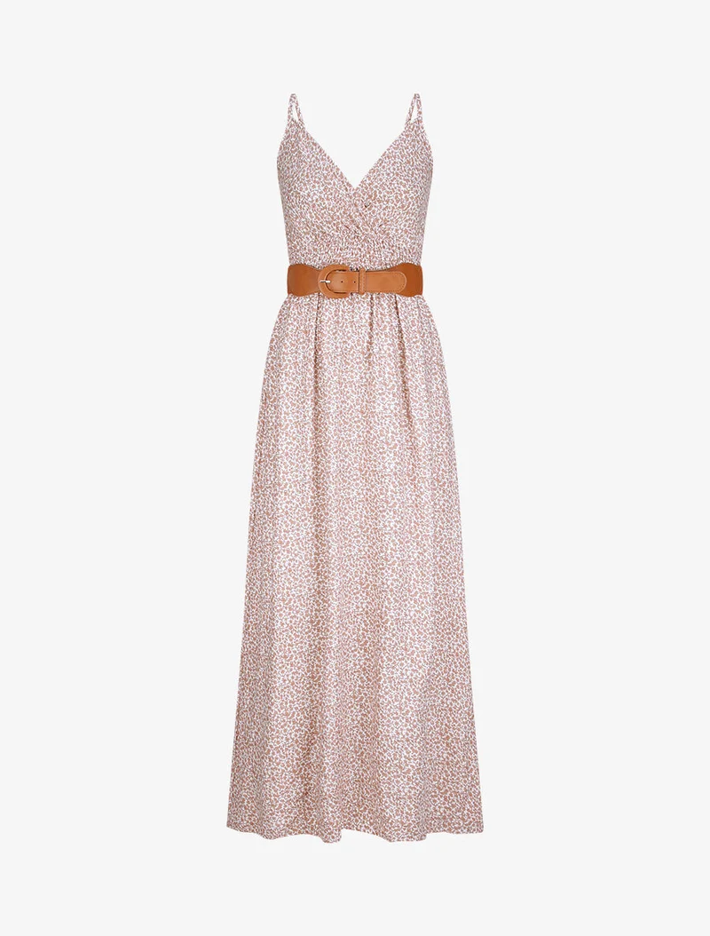 Langes Kleid mit Pfingstrosenprint - Weiß