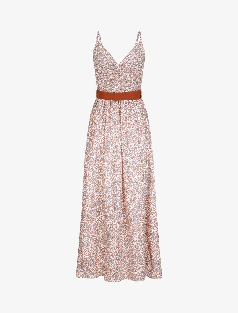 Langes Kleid mit Pfingstrosenprint - Weiß