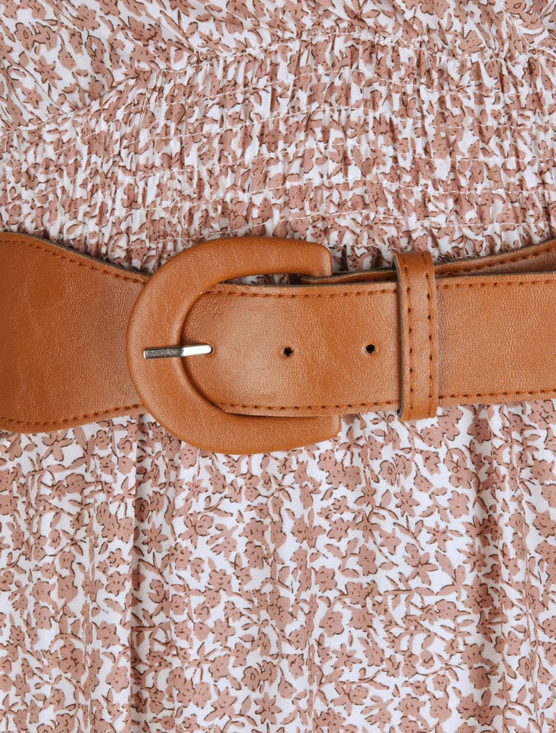 Langes Kleid mit Pfingstrosenprint - Weiß