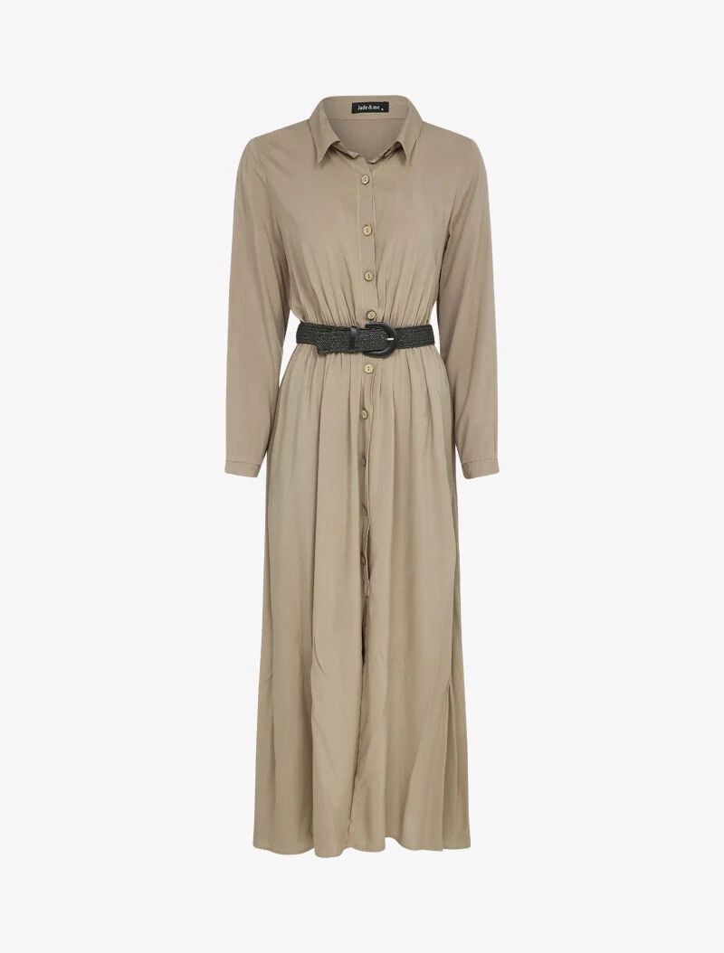 Langes Kleid mit Plisseefalten - Beige