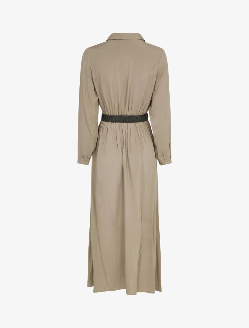 Langes Kleid mit Plisseefalten - Beige
