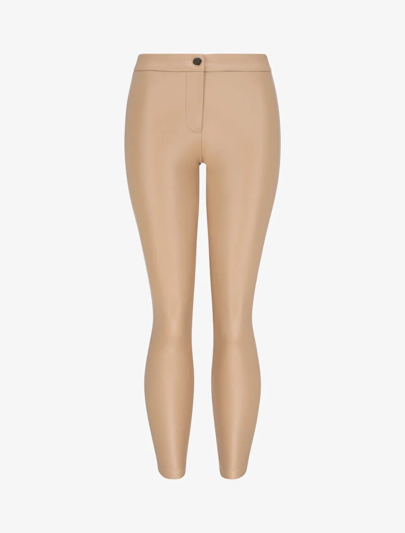 Slim-Fit-Hose in Kunstleder - Beige