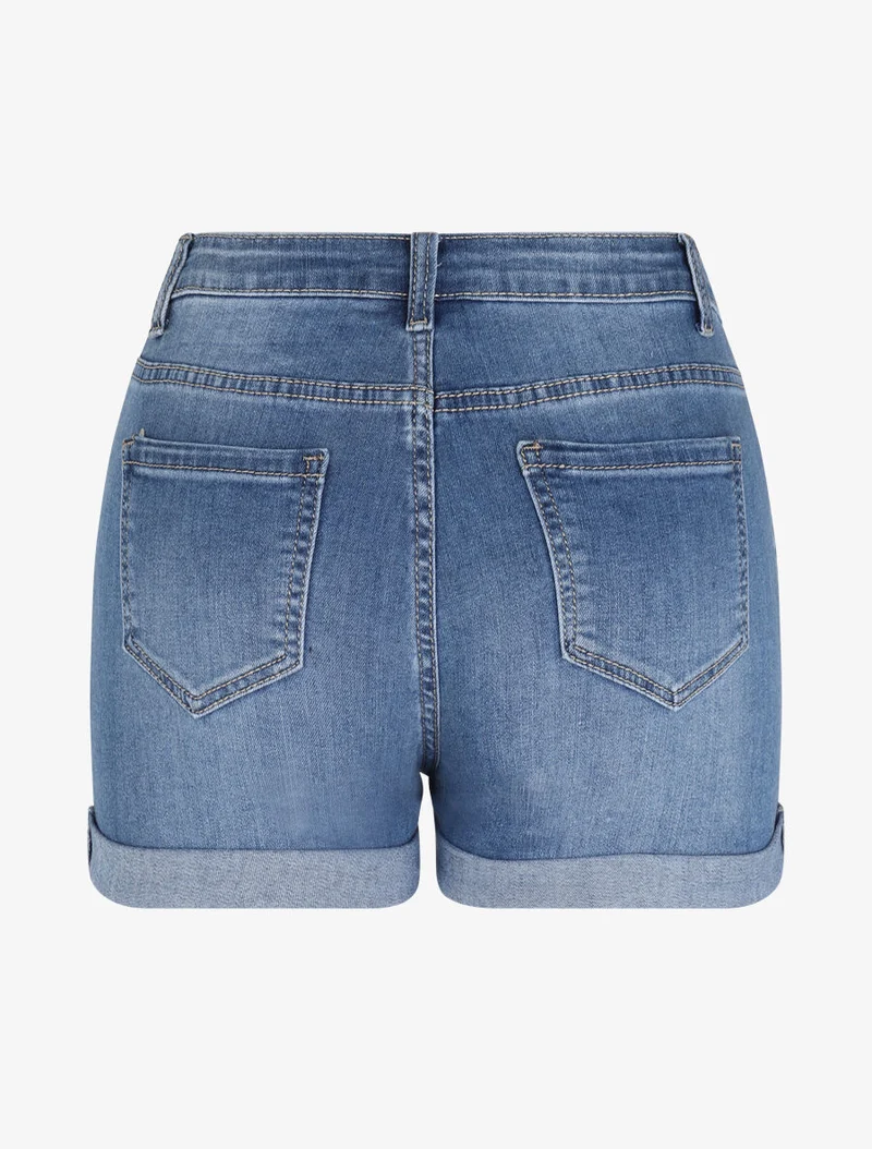 Zerrissene Jeansshorts mit umgeschlagenen Kanten - Blau