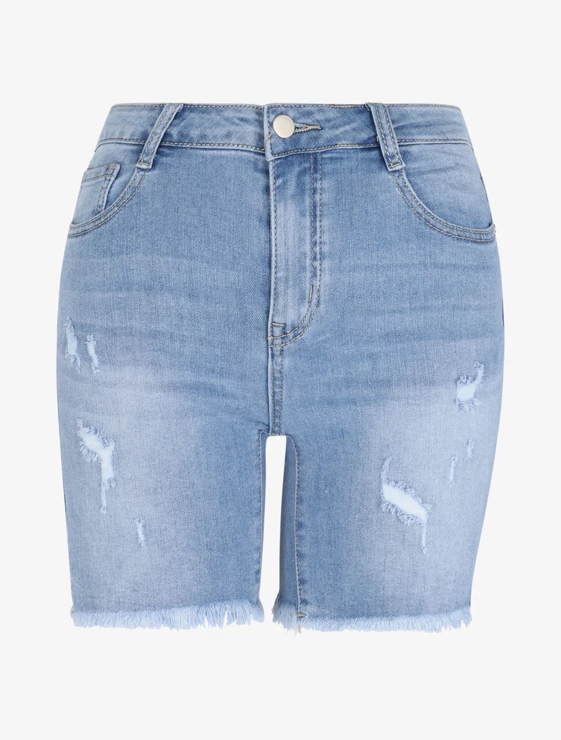 Jeansshort mit rohen Kanten - Hellblau