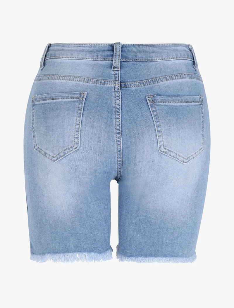 Jeansshort mit rohen Kanten - Hellblau