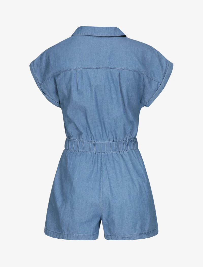 Einfarbiger Jeans-Overall mit kurzen Ärmeln - Blau