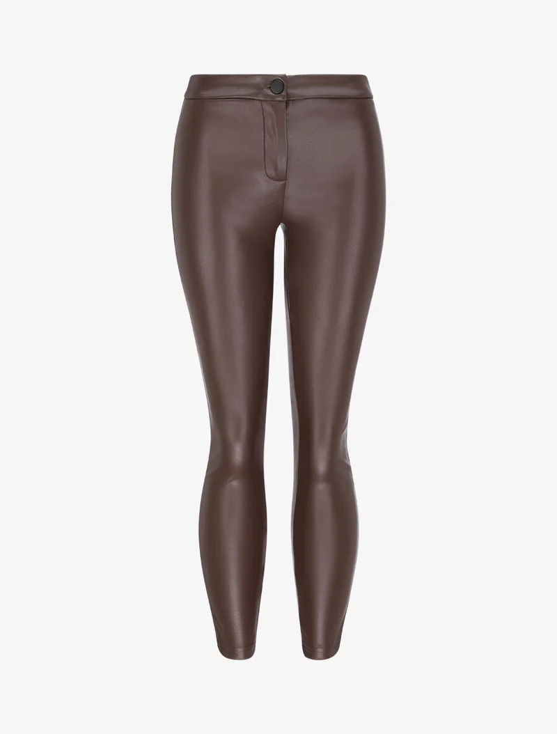 Slim-Fit-Hose in Kunstleder - Braun