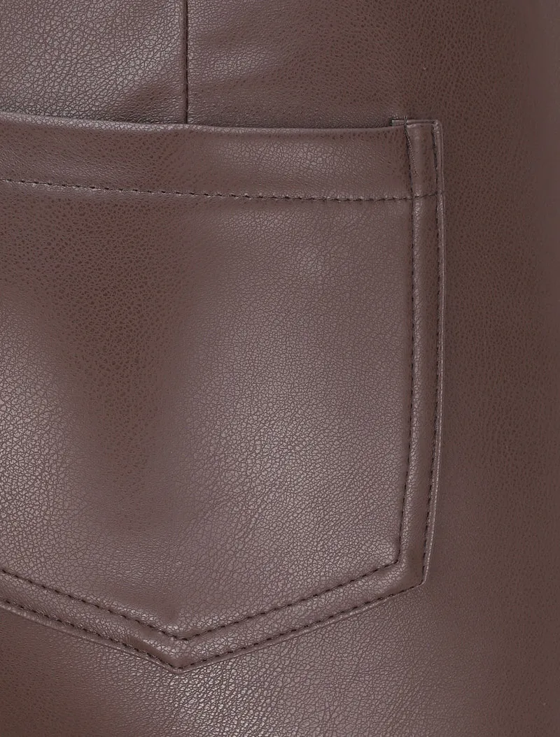Slim-Fit-Hose in Kunstleder - Braun