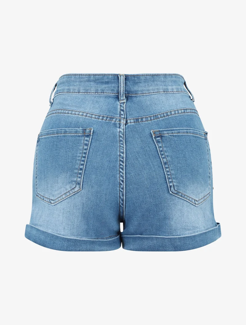 Kurze Shorts mit Säumen - Denim