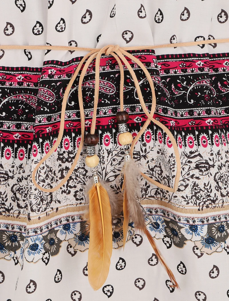 Fließendes Kleid mit Reißverschlusskragen, Mosaik- und Blumenmuster - Weiß