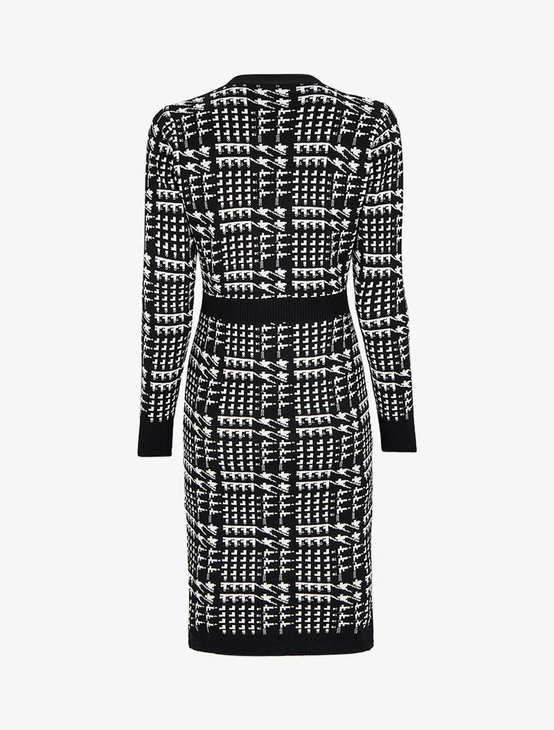 Midikleid mit V-Ausschnitt und grafischem Print - Schwarz/Weiß