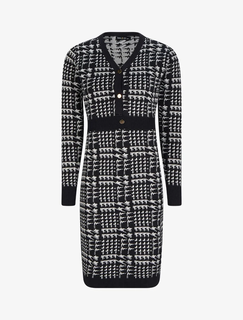 Midikleid mit V-Ausschnitt und grafischem Print - Schwarz/Grau