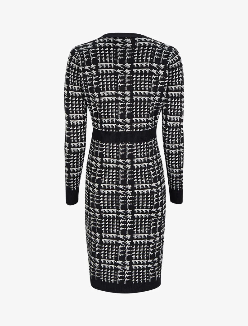 Midikleid mit V-Ausschnitt und grafischem Print - Schwarz/Grau