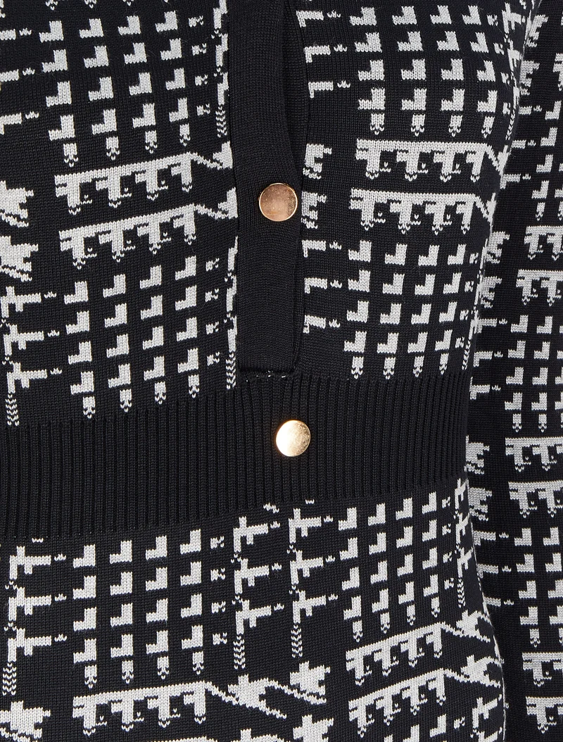 Midikleid mit V-Ausschnitt und grafischem Print - Schwarz/Grau