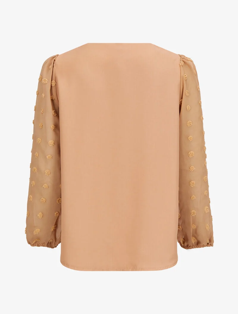 Bluse mit transparenten Ärmeln im Plumetis-Stil - Kamel