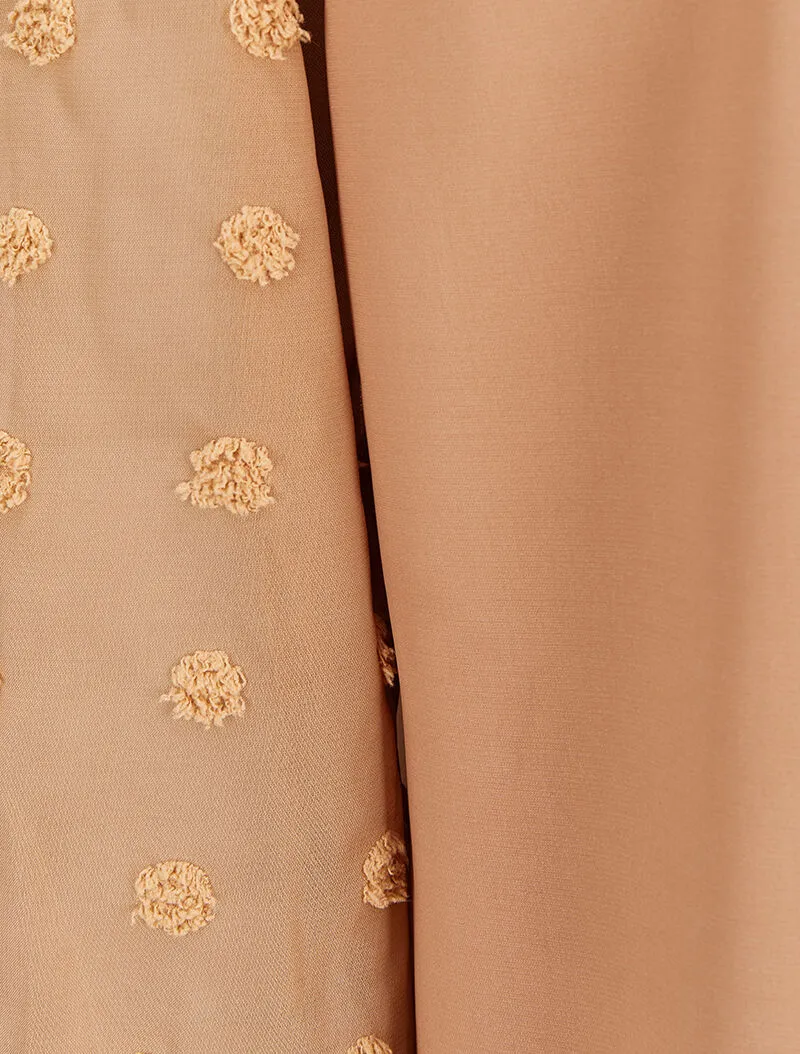 Bluse mit transparenten Ärmeln im Plumetis-Stil - Kamel