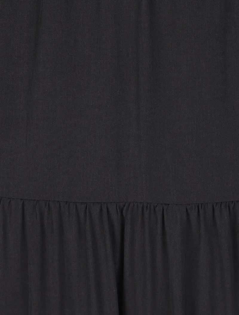 Langes einfarbiges Empire-Kleid mit Trägern und Perlen - Schwarz