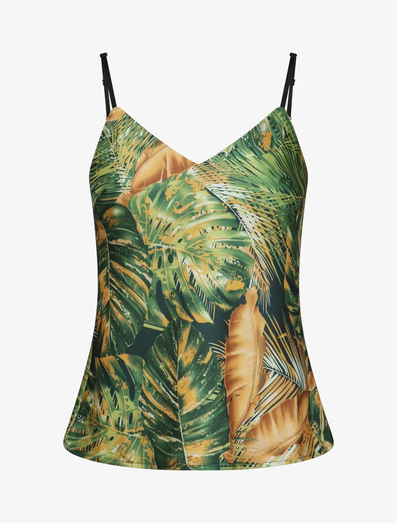 Oberteil mit Palmen- und Bananenblätter-Print - Gelb