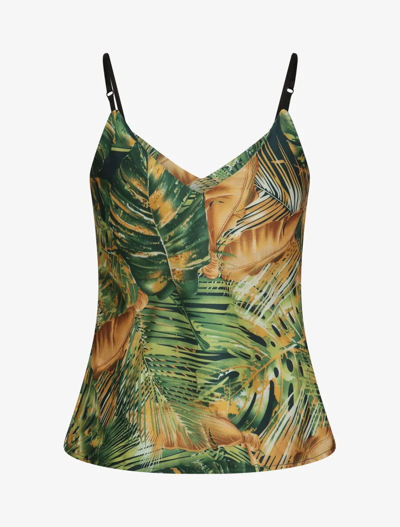 Oberteil mit Palmen- und Bananenblätter-Print - Gelb