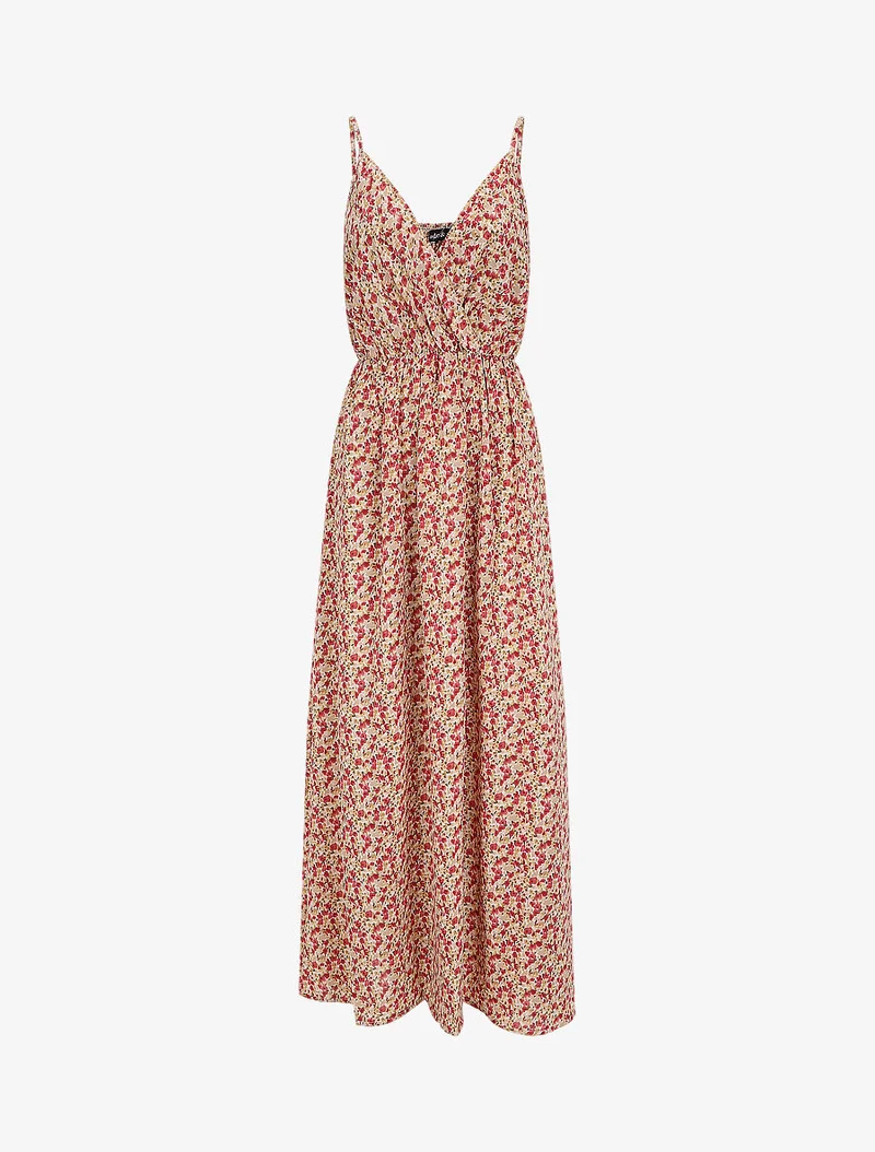 Empire Maxikleid mit Blumenmuster und schmalen Trägern - Beige