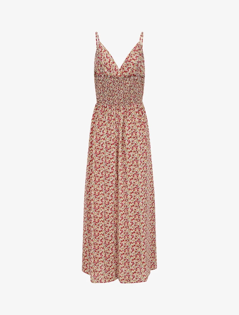 Empire Maxikleid mit Blumenmuster und schmalen Trägern - Beige