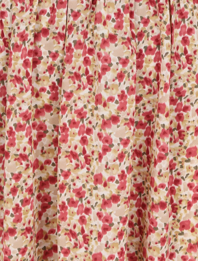 Empire Maxikleid mit Blumenmuster und schmalen Trägern - Beige