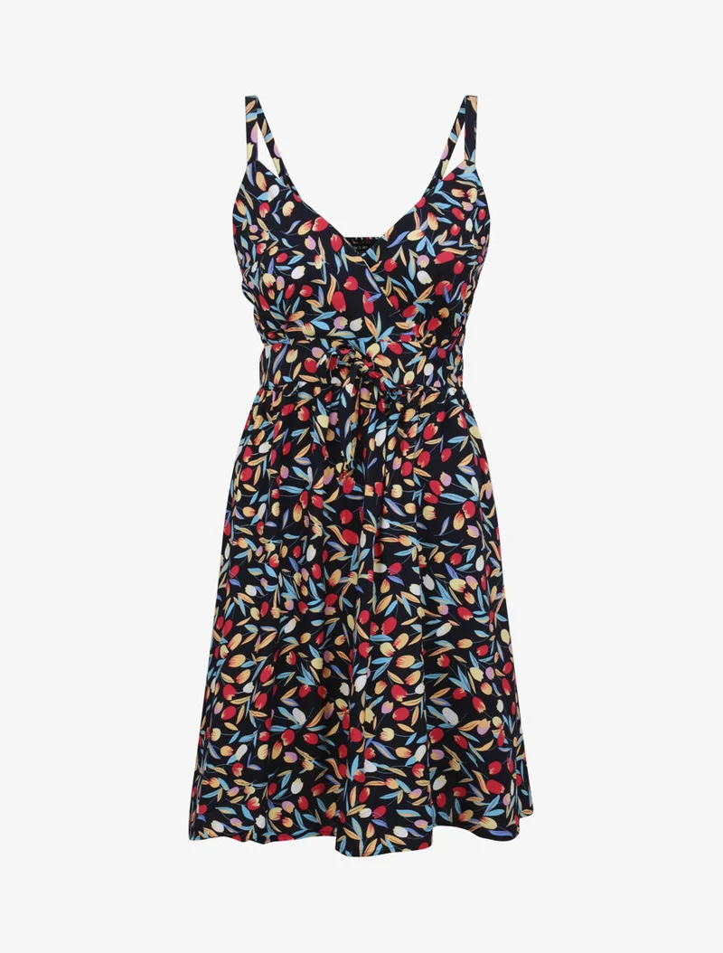Rosen bedrucktes Skaterkleid - Marine