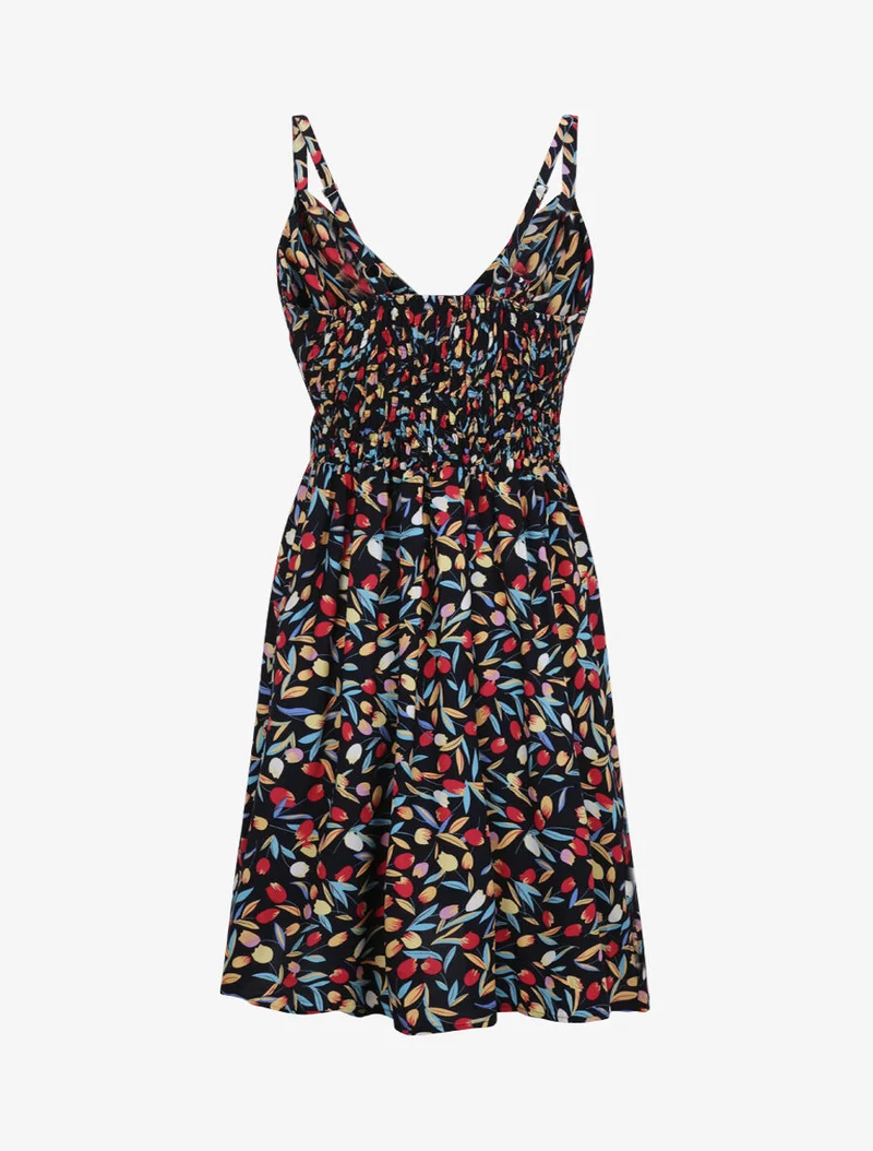 Rosen bedrucktes Skaterkleid - Marine
