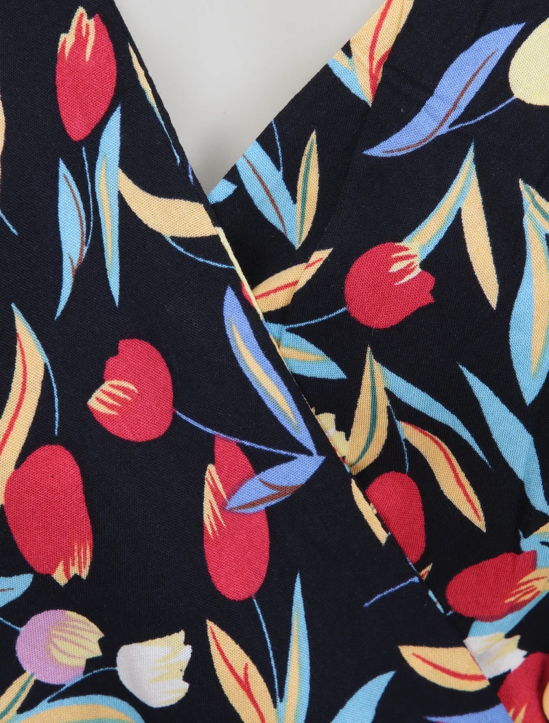 Rosen bedrucktes Skaterkleid - Marine