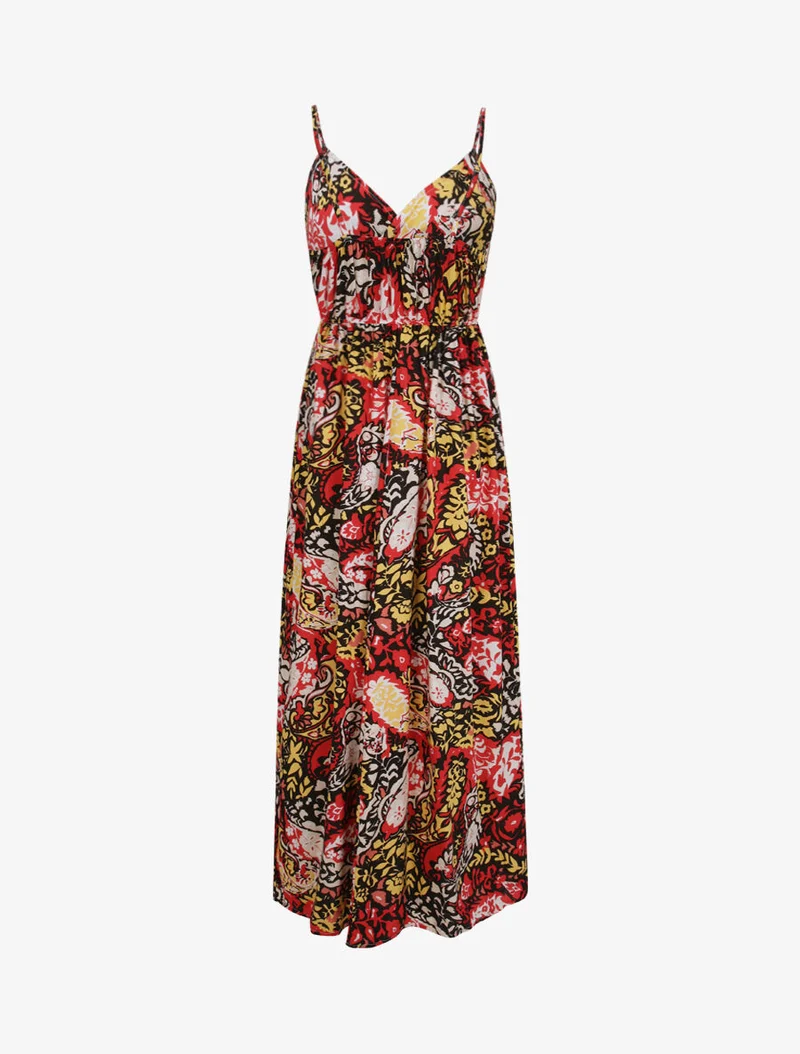 Langes Kleid mit Schaldruck - Schwarz/Rot