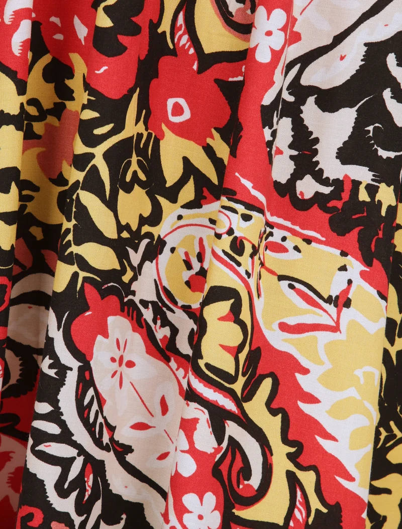 Langes Kleid mit Schaldruck - Schwarz/Rot