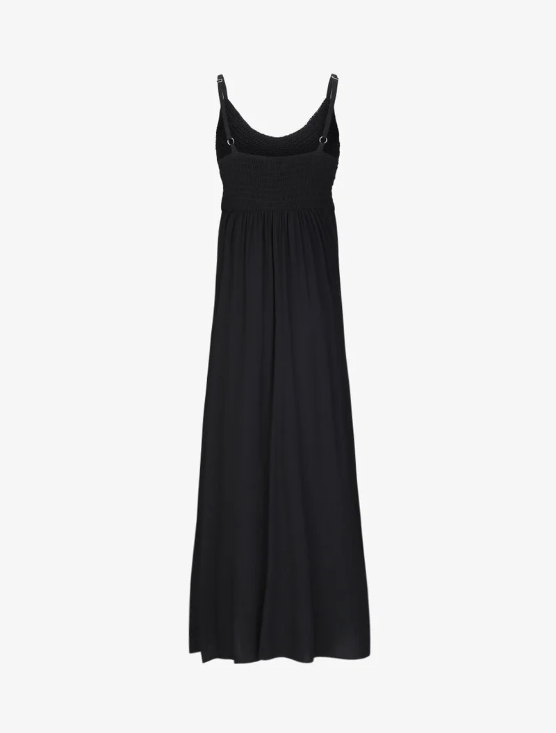Langes Empire-Kleid mit gehäkeltem Brustteil - Schwarz