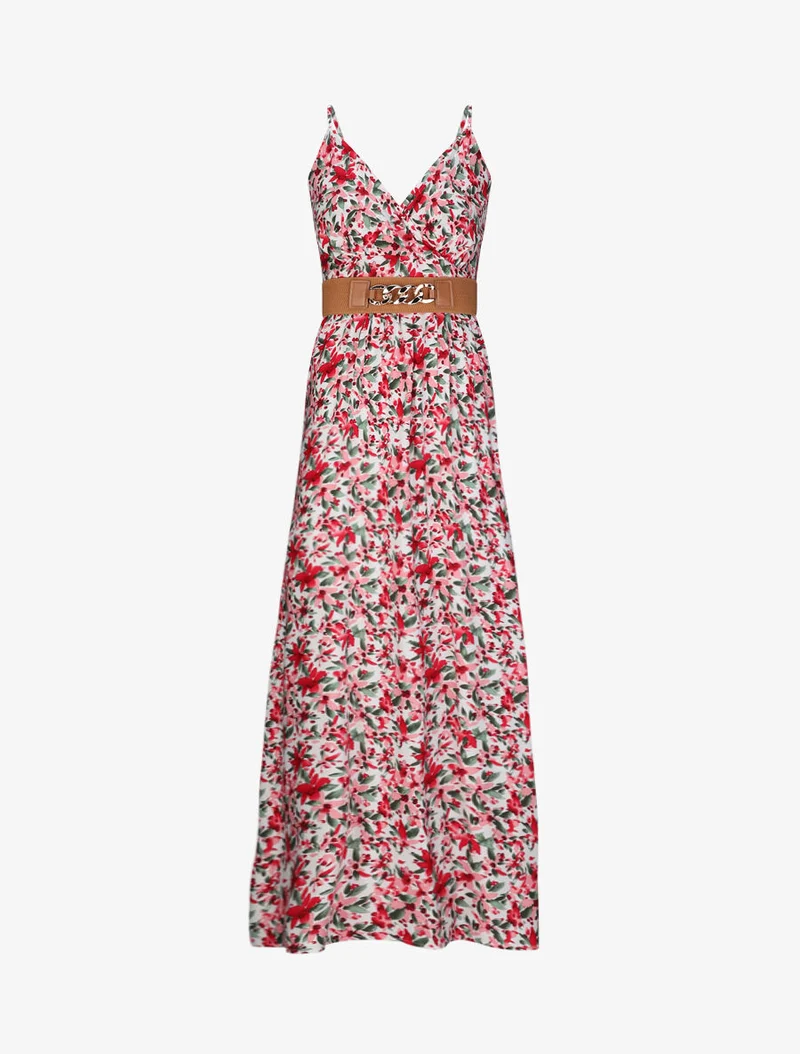 Empirekleid mit Trägern und abstraktem Blumenmuster. - Weiß