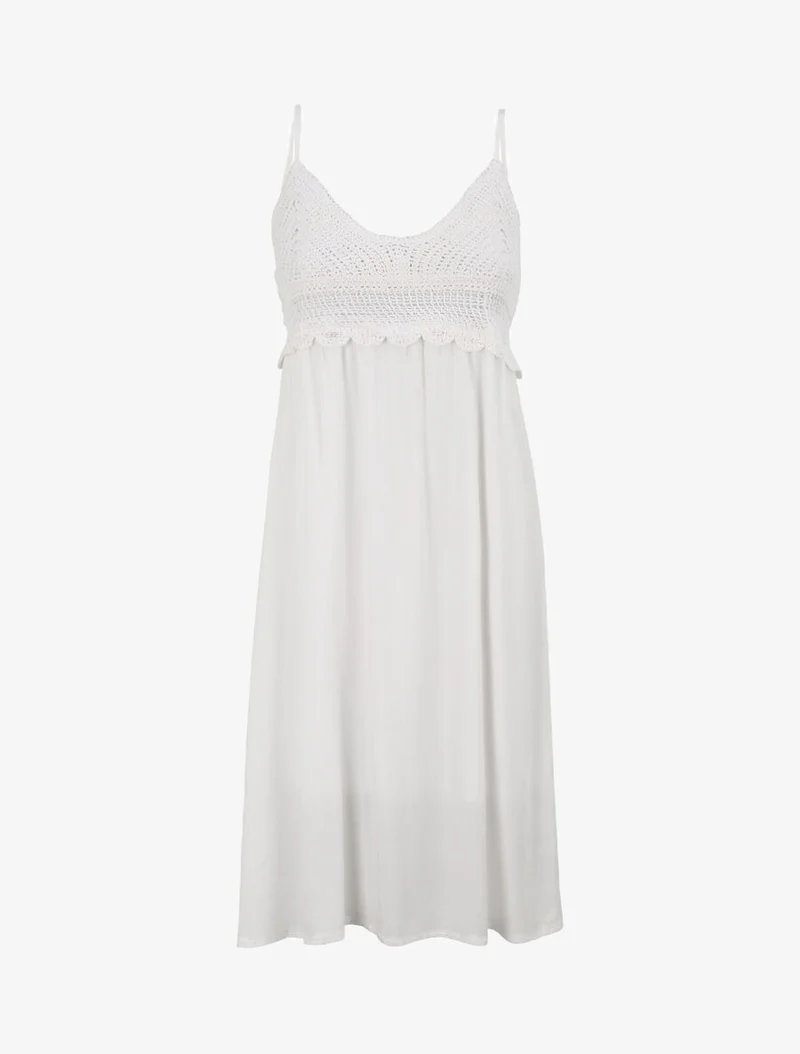 V-Ausschnitt-Kleid mit Häkel-Detail - Weiß