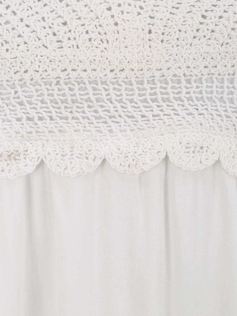 V-Ausschnitt-Kleid mit Häkel-Detail - Weiß