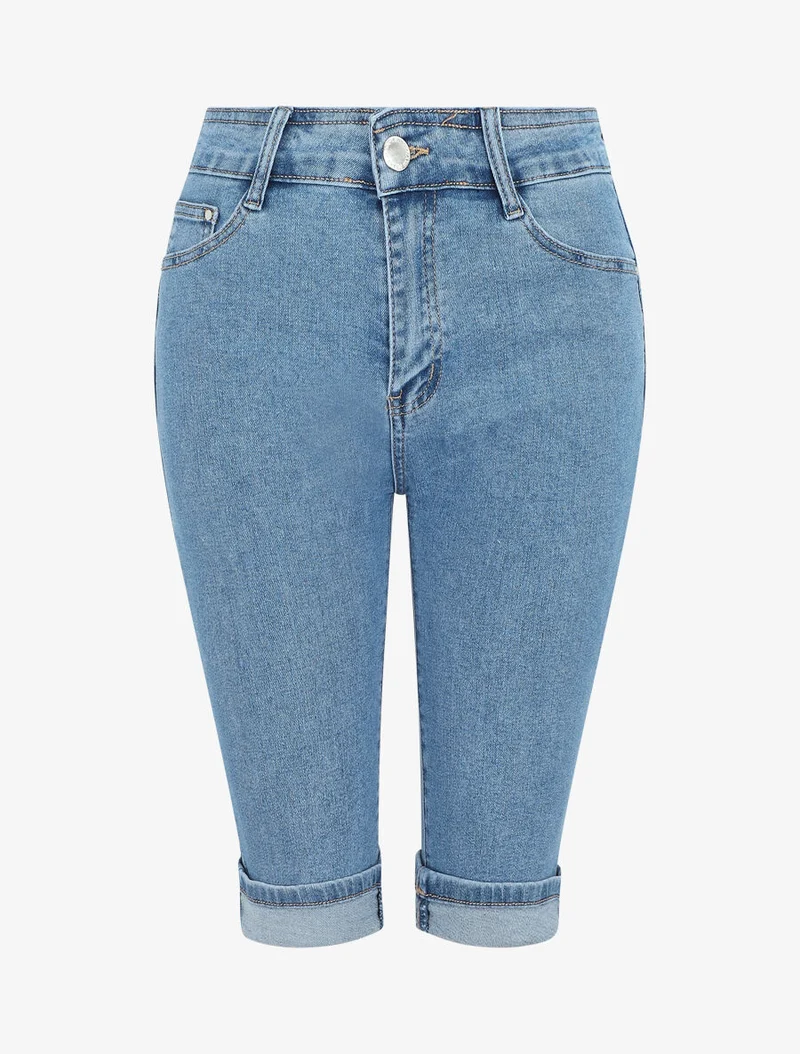 Bermuda-Jeans mit umgeschlagenem Saum - Blau