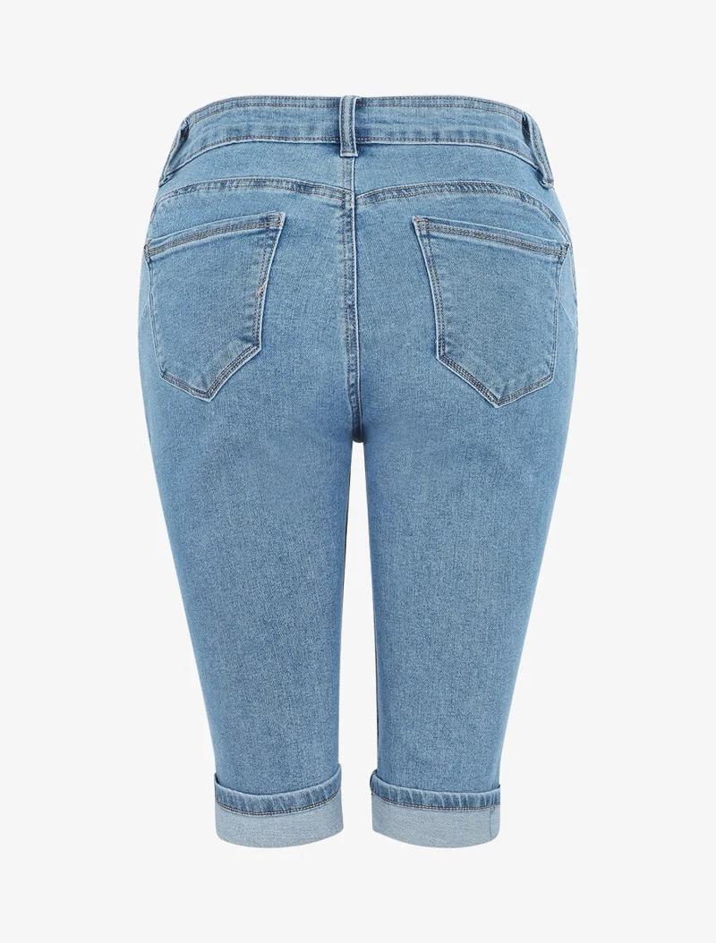 Bermuda-Jeans mit umgeschlagenem Saum - Blau