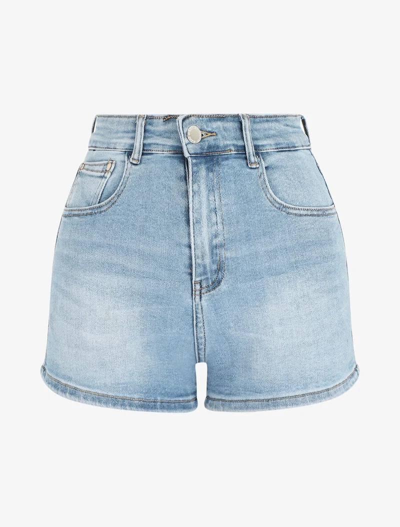 Ausgewaschene Shorts mit geradem Schnitt - Blau
