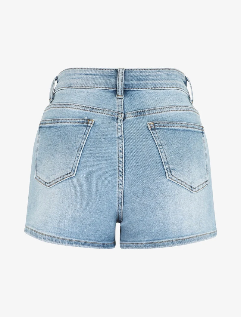 Ausgewaschene Shorts mit geradem Schnitt - Blau