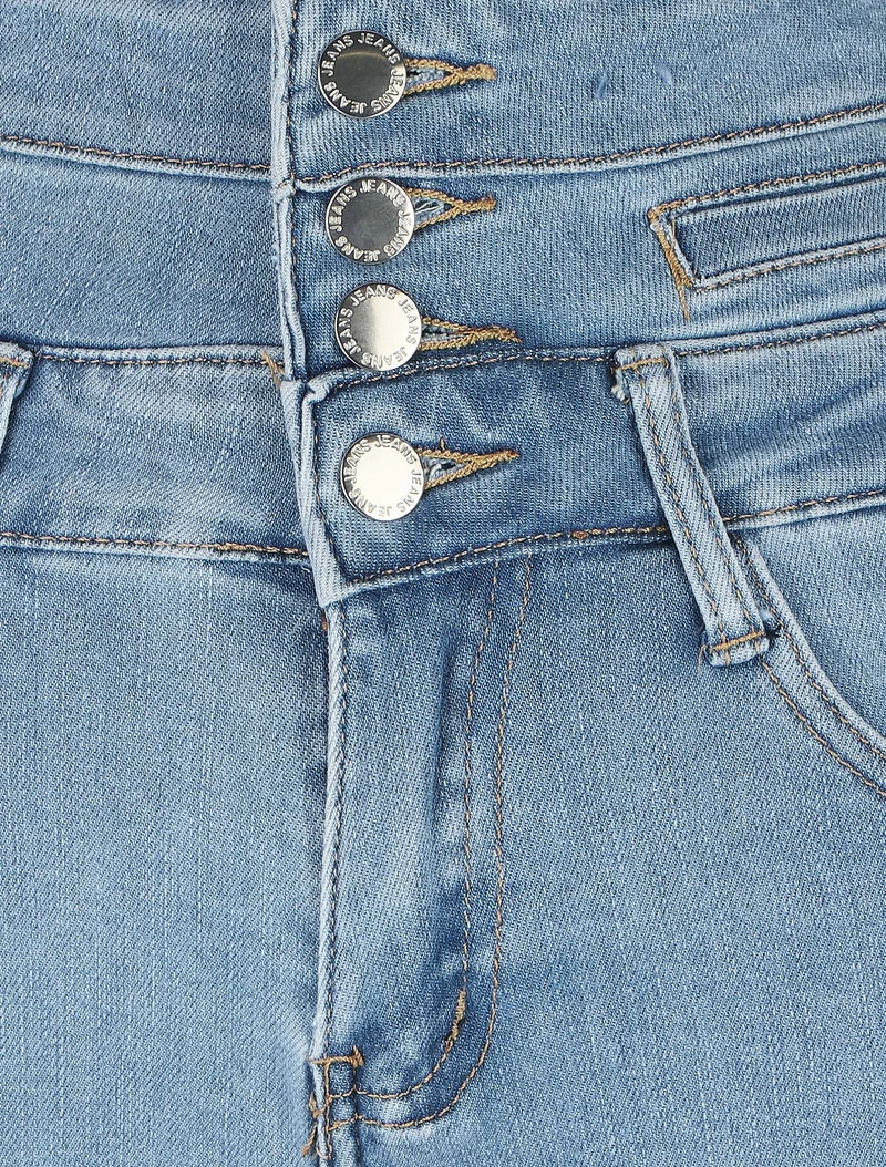 Jeansshort mit hohem Bund und umgeschlagenen Säumen - Blau