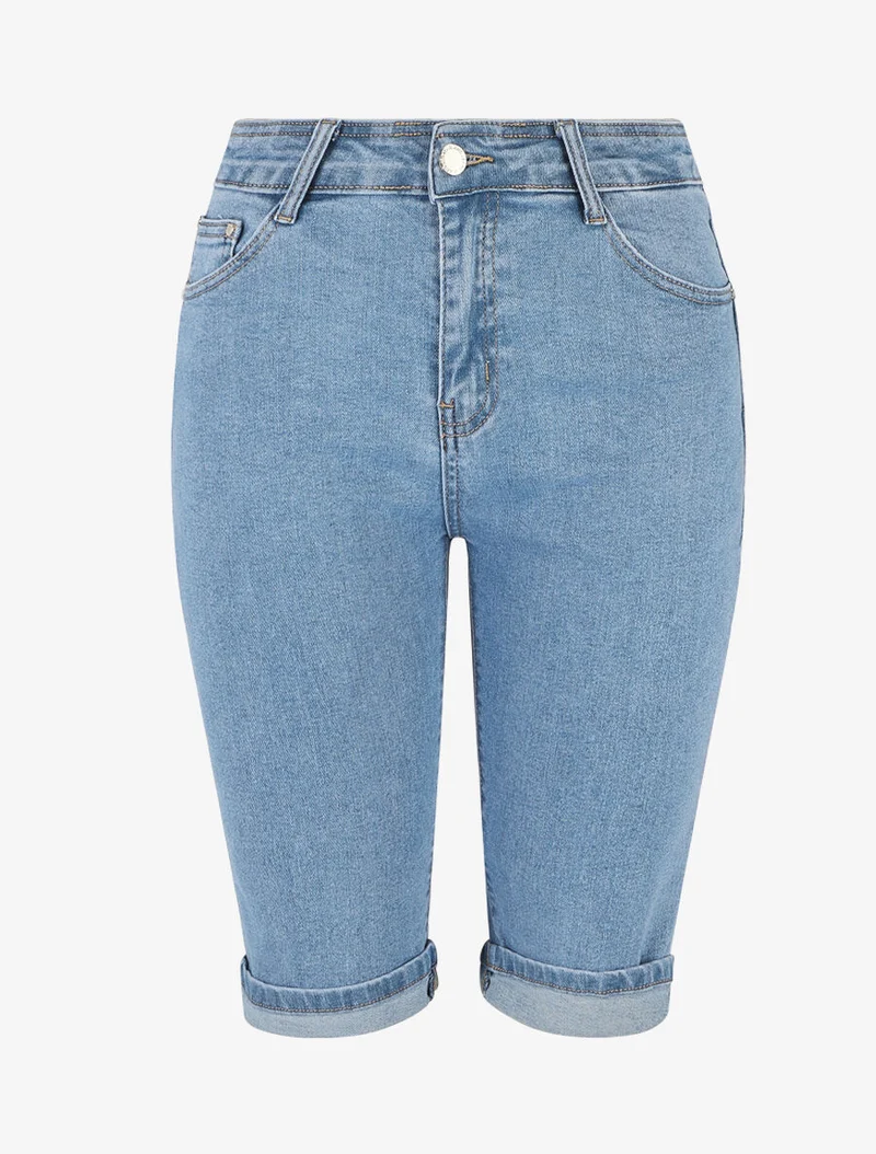 Bermuda-Push-up mit geradem Schnitt und Saumabschlüssen - Blau