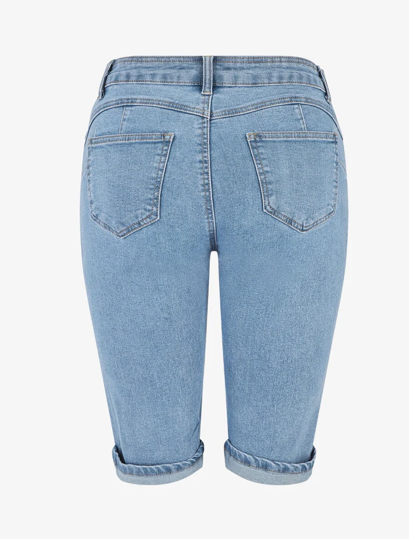 Bermuda-Push-up mit geradem Schnitt und Saumabschlüssen - Blau
