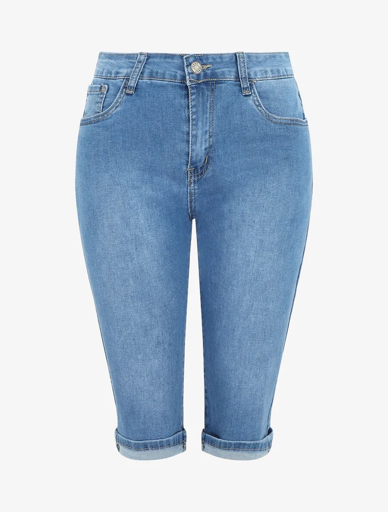 Gerade geschnittene Jeans-Bermuda - Blau