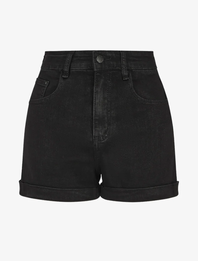 Jeansshort mit Umschlägen - Schwarz