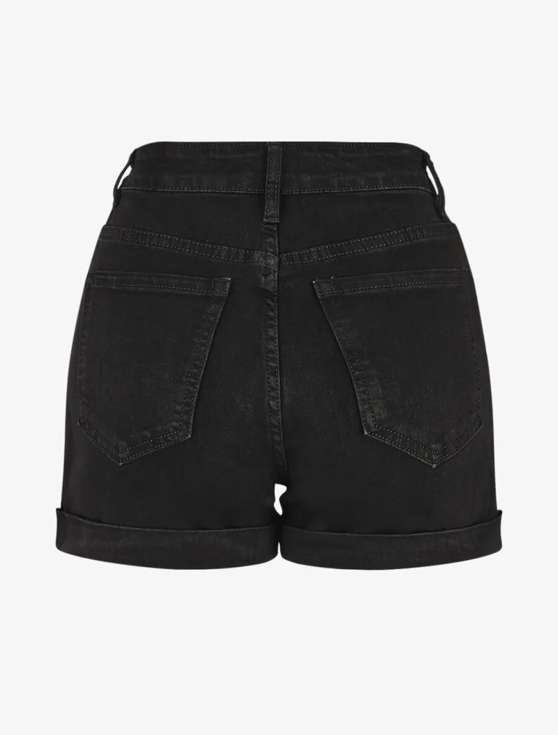 Jeansshort mit Umschlägen - Schwarz