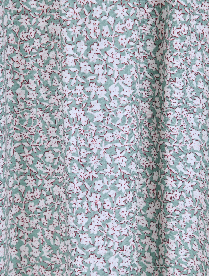 Langes Kleid mit Pfingstrosenprint - Wassergrün