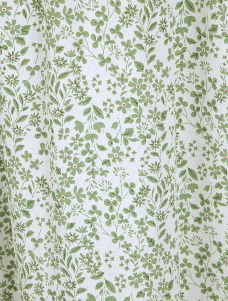 Langes Kleid mit Blumenmuster und bestickter Taille - Wassergrün