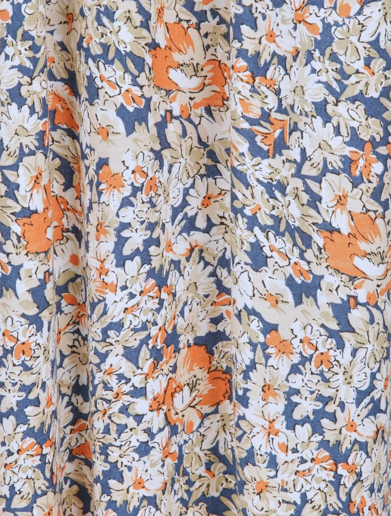Langes Kleid mit Gänseblümchenmuster - Beige/Marine