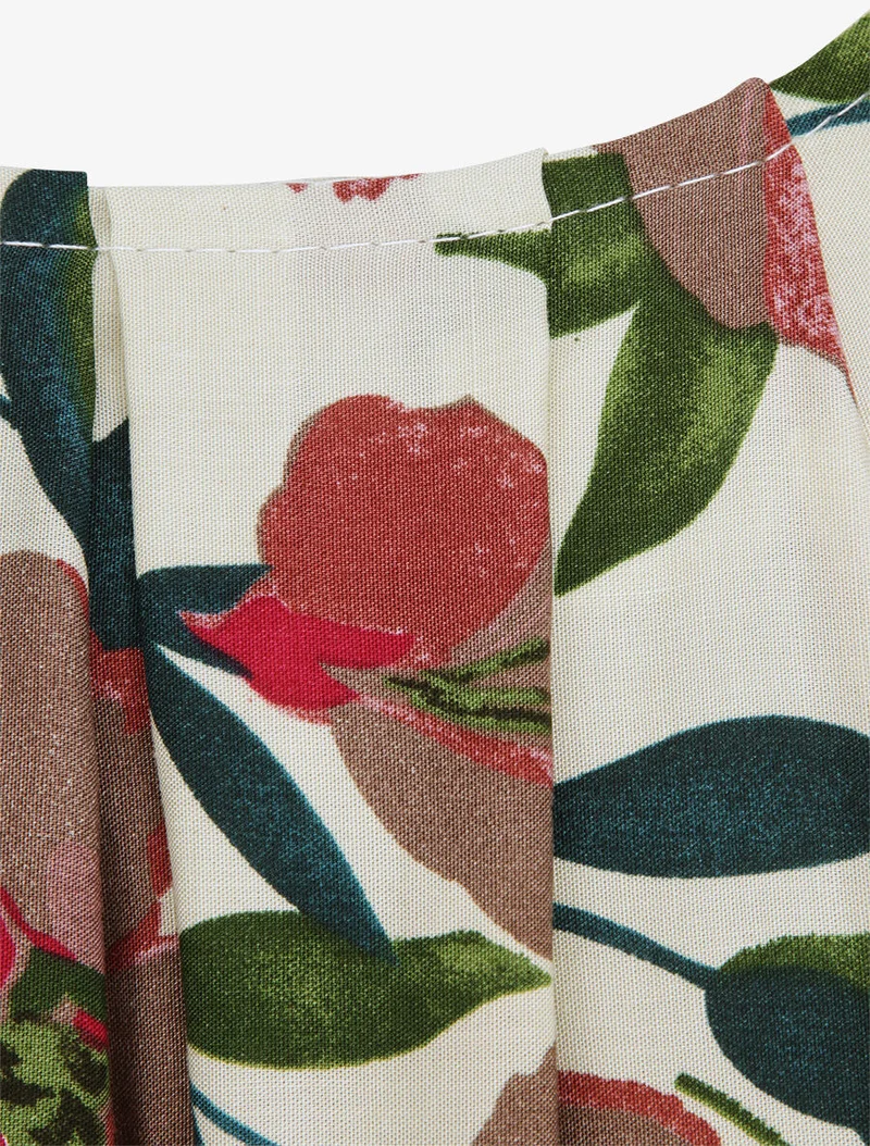 Langes Kleid mit riesigen Gänseblümchen bedruckt - Beige/dunkelrosa