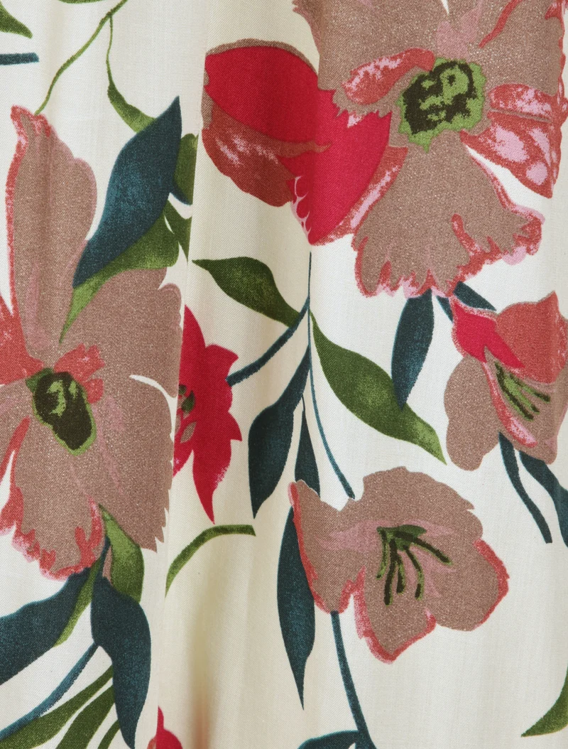 Langes Kleid mit riesigen Gänseblümchen bedruckt - Beige/dunkelrosa
